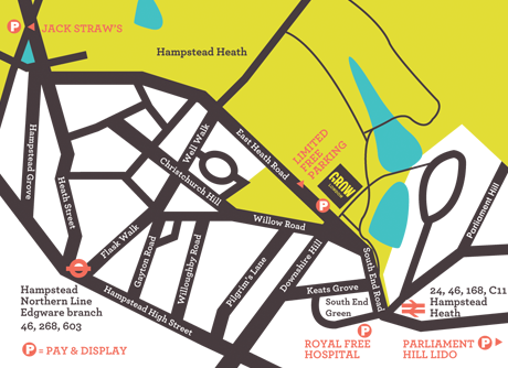 Map to GROW London Marquee, Hampstead Heath